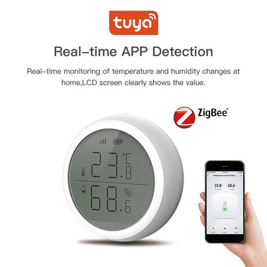 RSH Tuya Smart ZigBee3.0 Thermometer Home Indoor Temperature and Humidity Sensor with LCD Display Smart Life APP Voice Control with Alexa Google Assistant