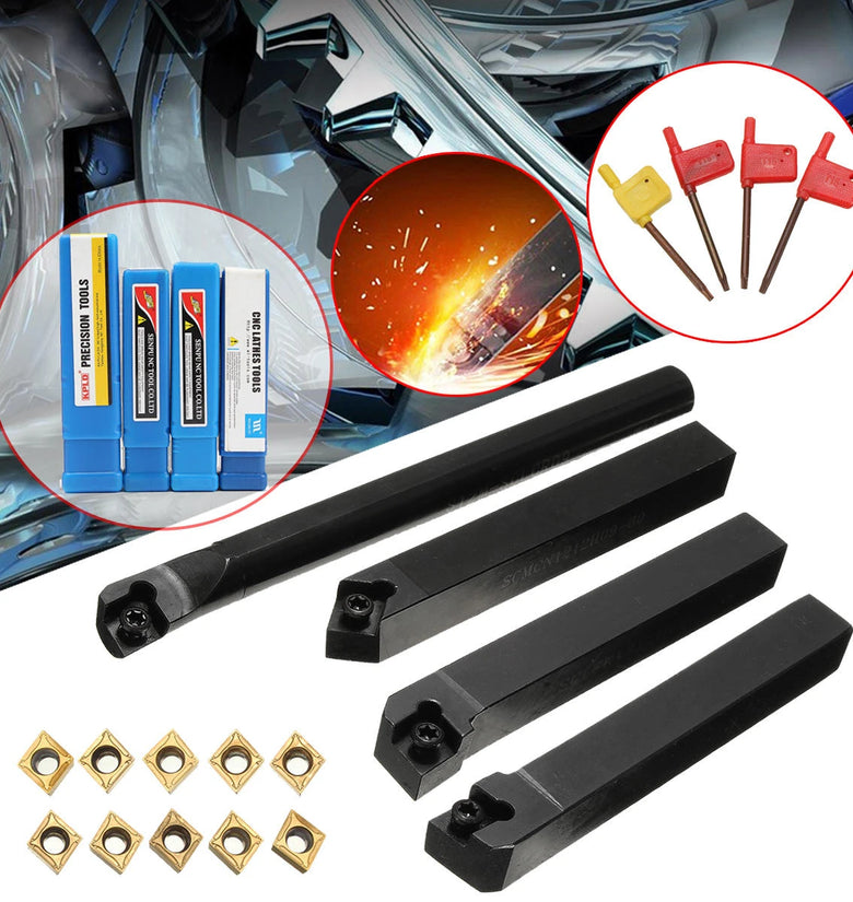 4pcs SCLCR/L SCMCN 12mm Lathe Boring Bar Turning Tool Holder With 10pcs CCMT09T304 Carbide Inserts