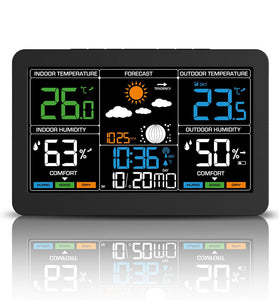 Wireless Weather Station Indoor Outdoor Thermometer Hygrometer with Forecast Moon Phase Barometer Alarm 7 Buttons Backlight RF Sensor Large LCD Display