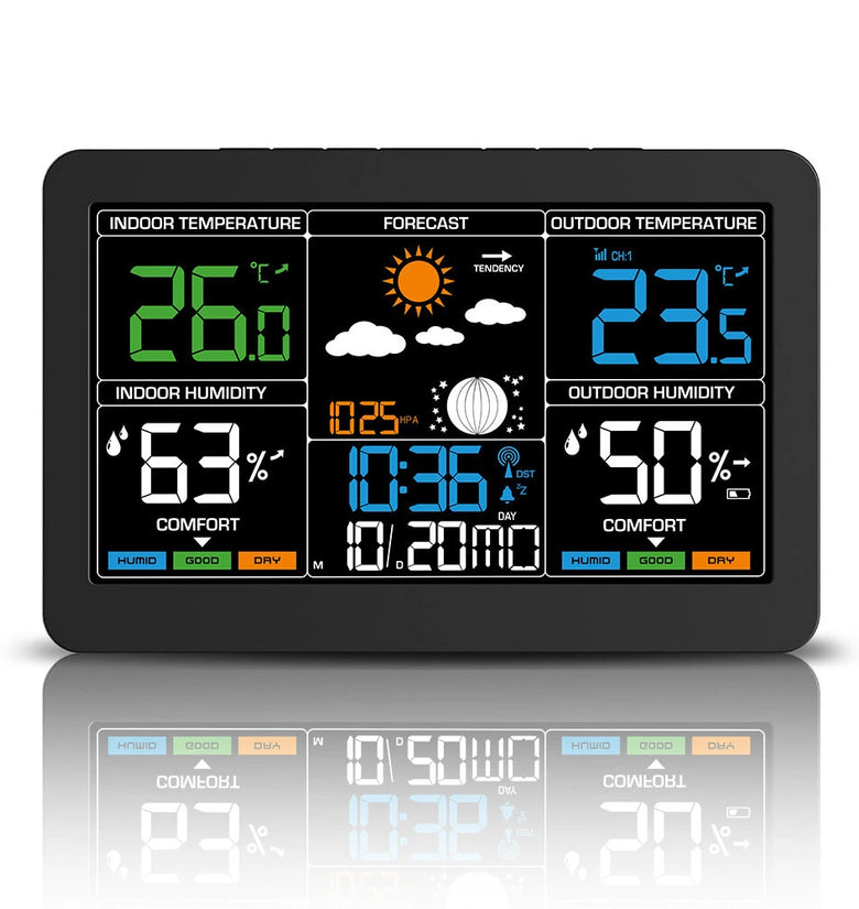Wireless Weather Station Indoor Outdoor Thermometer Hygrometer with Forecast Moon Phase Barometer Alarm 7 Buttons Backlight RF Sensor Large LCD Display