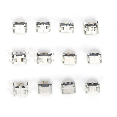 60pcs 12 Types Mini USB Socket Set Stainless Steel Port High Durability Easy to Store and Carry Industrial Control Components
