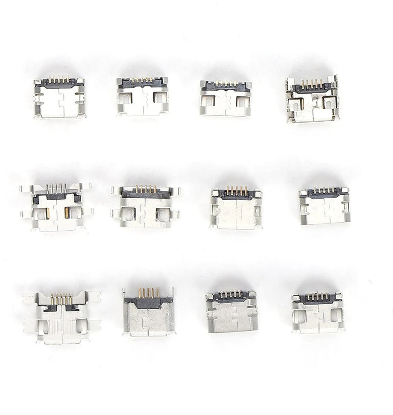 60pcs 12 Types Mini USB Socket Set Stainless Steel Port High Durability Easy to Store and Carry Industrial Control Components