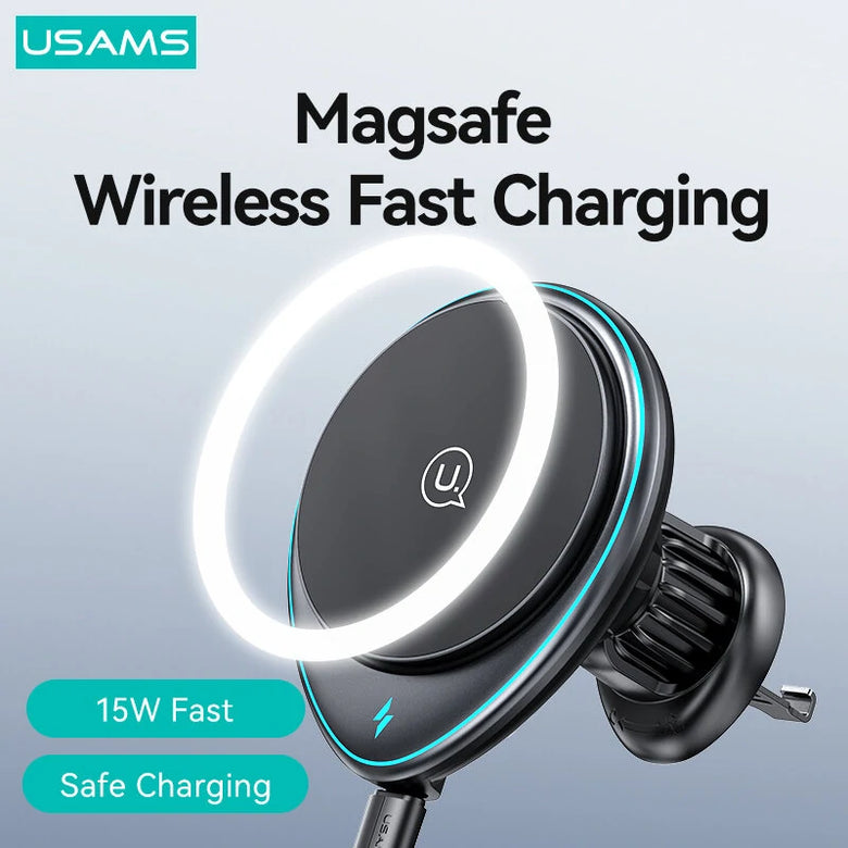 USAMS US-CD222 Wireless Magnetic Car Phone Holder 360 Rotary Air Vent Mount Stand for iPhone 15 14 13 for Xiaomi 14pro for Samsung Galaxy S24 for Huawei Mate60 Pro