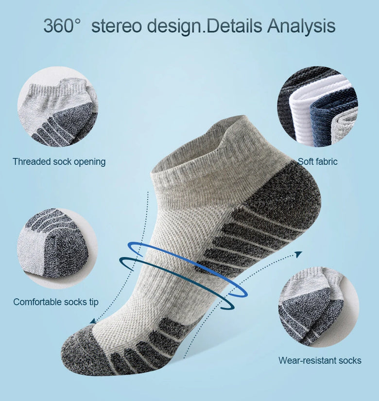 5 Pairs Sports Socks Men's Short Socks Sweat-absorbent Breathable Mesh Athletic Ankle Socks Casual Thin Section Cotton Socks Size 38-45