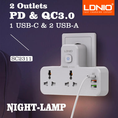 LDNIO SC2311 Power Socket Universal 2 Outlets 20W PD QC3.0 3USB Wall Charger Power Strip Adapter Multiple Plug Expander