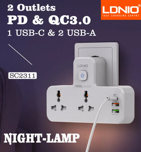 LDNIO SC2311 Power Socket Universal 2 Outlets 20W PD QC3.0 3USB Wall Charger Power Strip Adapter Multiple Plug Expander