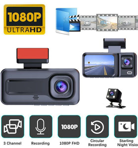 Full HD 1080P Car Front Windshield DVR Camera 3 Lens Dash Cam with Infrared Night Vision Parking Reverse Assistance