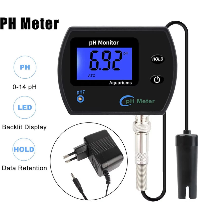PH Meter Acidometer LCD Display Water Quality Monitor Test Gauge Multi-parameter For Aquarium Laboratory EU Plug Tester
