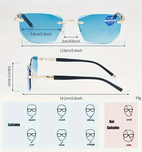 Gradual Blue Lens Frameless Reading Glasses Anti-blue Light UV Protection Comfortable Business Casual Sunglasses with Case