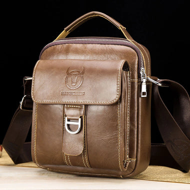 BULLCAPTAIN Genuine Leather Men's Messenger Bag Casual Crossbody Handbag Gift for Man Business Shoulder Bag
