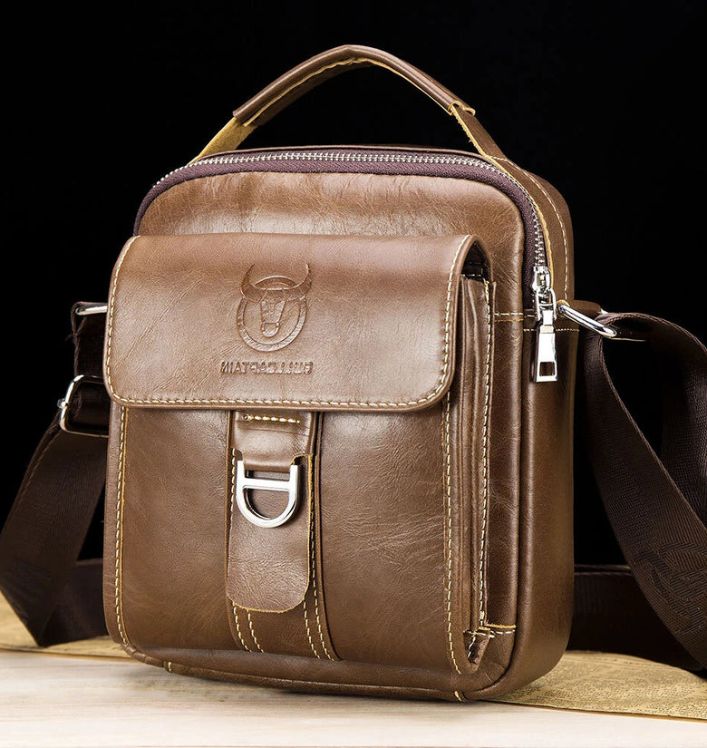 BULLCAPTAIN Genuine Leather Men's Messenger Bag Casual Crossbody Handbag Gift for Man Business Shoulder Bag