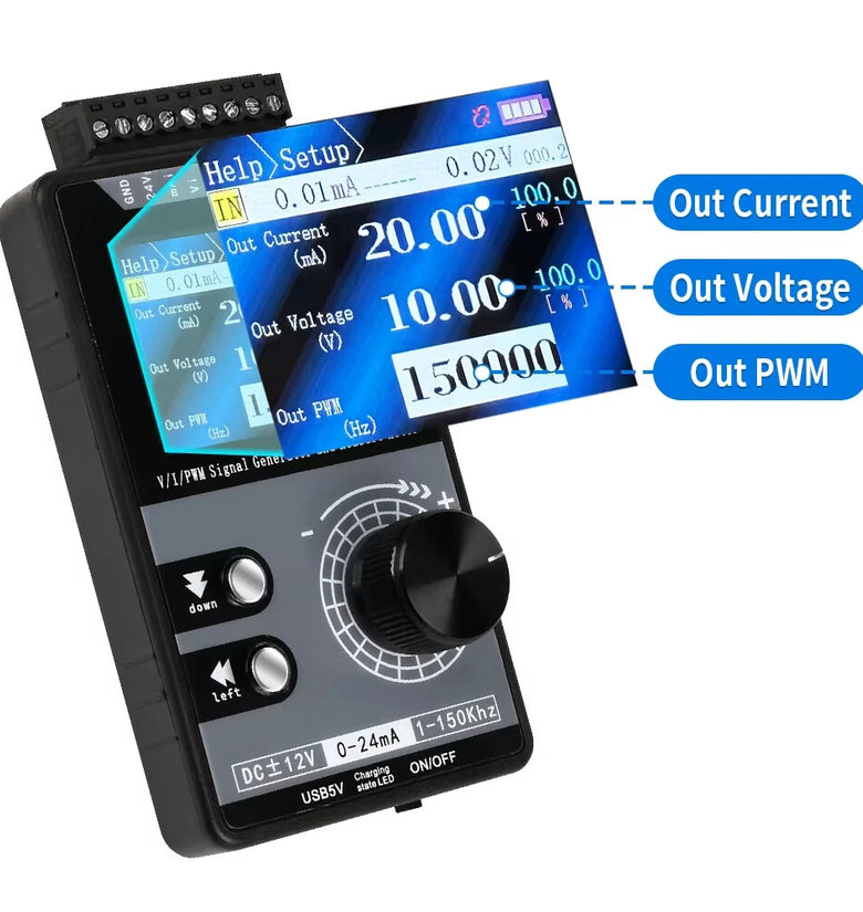 Multifunctional PWM Signal Generator Handheld Current Source 0-20mA 4-20mA 12V 50V Measurement 320x240 TFT Screen Adjustable Frequency USB Rechargeable