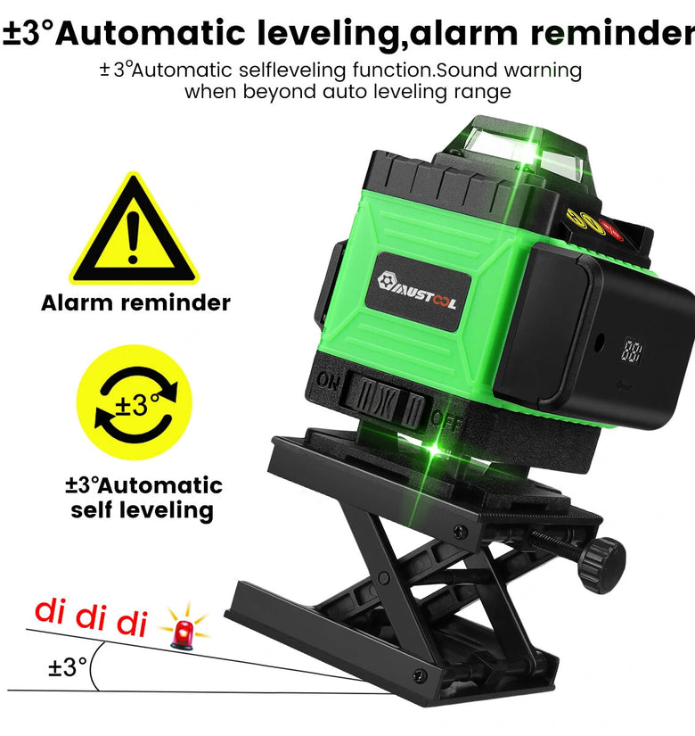 MUSTOOL 4D 16 Line Green Laser Level IP54 Self-Leveling 4000mAh Battery Touch Screen for Indoor/Outdoor Construction