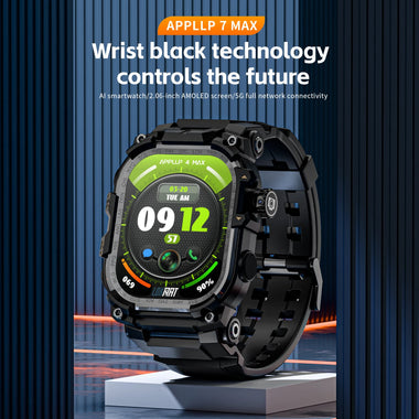 LOKMAT APPLLP 7 MAX 5G Android Smart Watch 2.06 Inch AMOLED Display GPS WiFi Heart Rate Blood Oxygen Monitor Sleep Monitoring Multi-sport Modes Music Playback NFC Function Flashlight 2MP Pull-out Camera