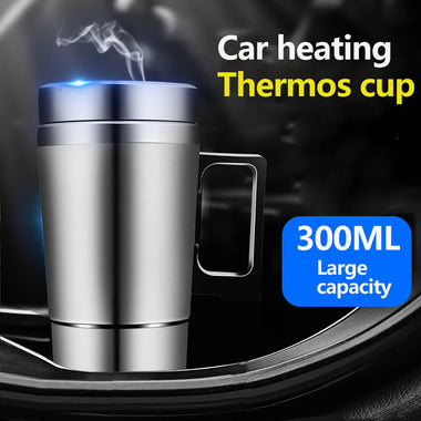 12V/24V Car Electric Heating Mug Water Heater Thermos Stainless Steel Heating Kettle Electric Cup Heating Water Cup Car Water Heater Insulation Cup