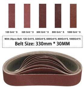 25PCS 330x30mm Sanding Belts 120/320/600/800/1000 Grits for Belt Sander Knife Sharpening Woodworking Metal Polishing
