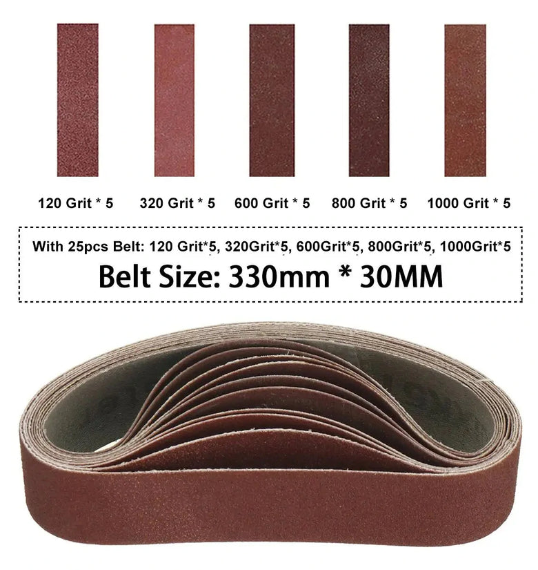 25PCS 330x30mm Sanding Belts 120/320/600/800/1000 Grits for Belt Sander Knife Sharpening Woodworking Metal Polishing