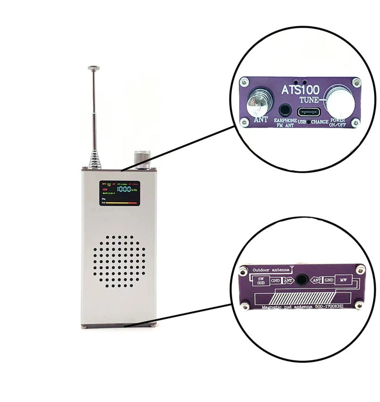 Portable ATS100 SI4732 150K-108MHz LCD Radio Receiver FM AM LW MW SW SSB Whip Antenna