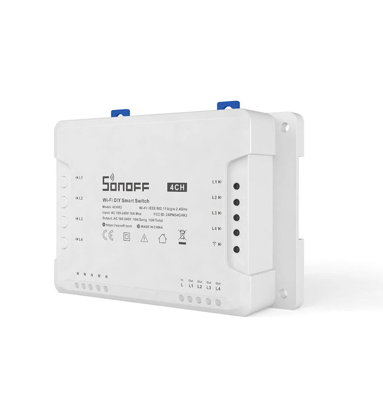 SONOFF 4CH R3 AC100-240V 50/60Hz 10A 2200W 4 Gang WiFi DIY Smart Switch Inching Self-Locking Interlock 3 Working Mode APP Remote Control Switch Works with Alexa and Google Home