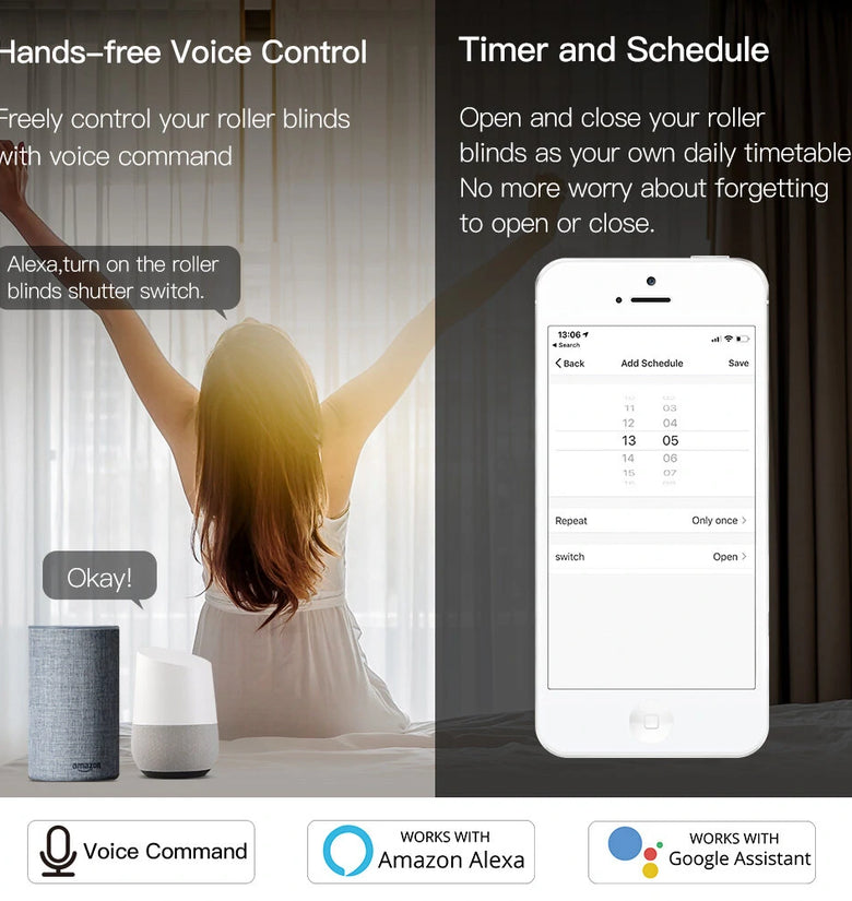 Tuya WiFi Smart RF433 Blind Shutter Curtain Switch with Remote APP Timing Function Voice Control with Alexa Google Assistant