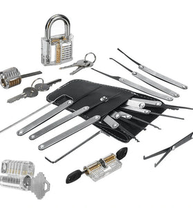 19PCS Locksmith Practice Lock Set with 4 Transparent Padlocks and 15 Precision Tableting Tools Spring Steel Durable with Storage Bag Easy Lock Opening Advance Lock Picking Tool Kit