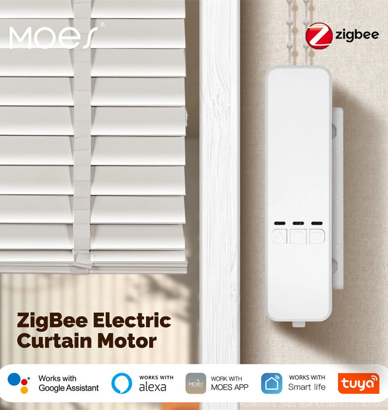MOES Tuya Zigbe Smart Curtain Motor Chain Roller Blinds Timing Function App Remote Control Voice Control with Alexa Google Home