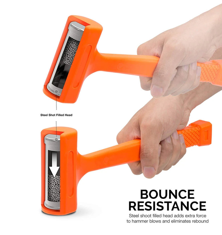 LB Dead Blow Hammer Neon Orange Unibody Molded Design 2 lb Polyurethane Head Spark and Rebound Resistant Anti Slip Grip for Auto Body Metal Woodwork Tools