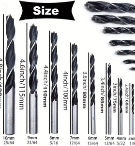 8-Piece Woodworking Drill Bit Set High Carbon Steel Brad-Point Tip 3mm to 10mm Fits Hand Electric Drills with Plastic Case