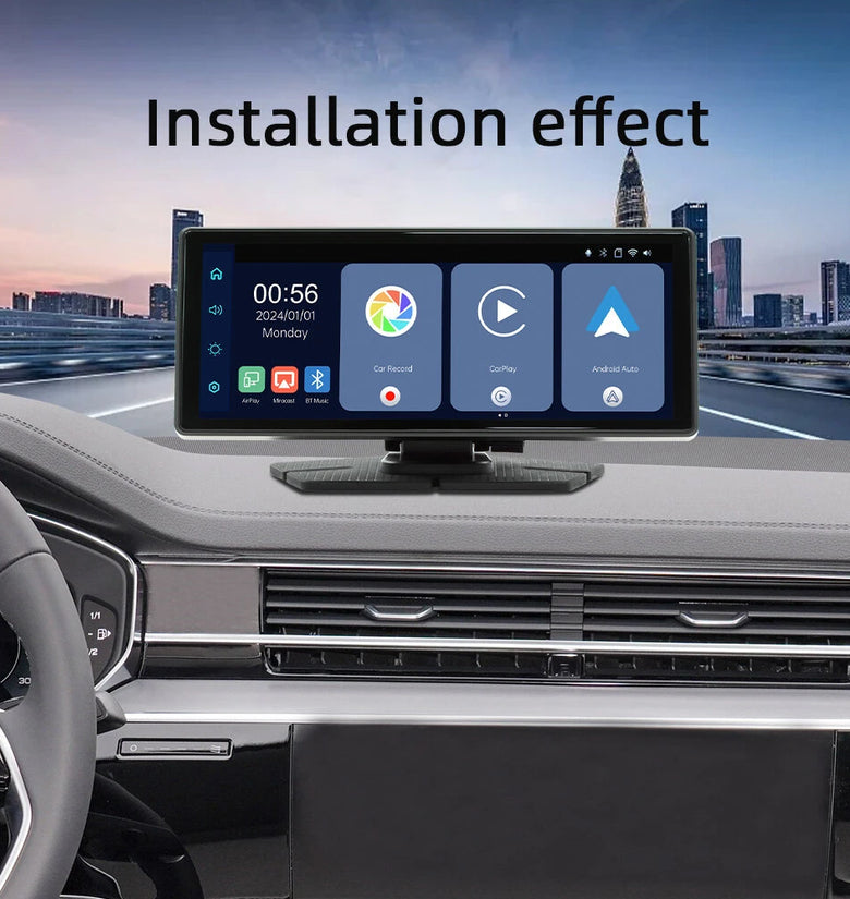 V5312R 8.1 Inch Screen Wireless CarPlay Android Auto Portable DVR 1600x600 Resolution Built-In Camera Driving Recorder 2K Recording Bluetooth 5.0 FM Transmitter Touchscreen Display WiFi Connectivity