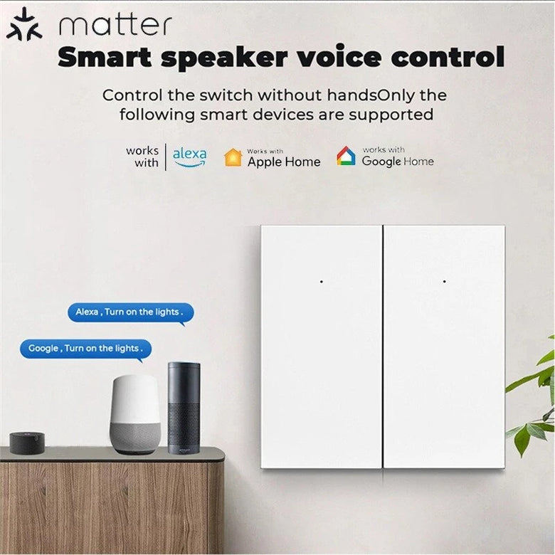 Matter Smart WIFI LED Light Switch EU Plug 1/2/3 No Neutral Wire Required Voice Control with Homekit Alexa Google Home