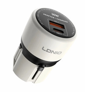 [GaN Tech] LDNIO Q2319 30W 2-Port USB PD Charger USB-A+USB-C PD QC3.0 SCP AFC Fast Charging Wall Charger Adapter Switchable Plug with Type-C to iP/Type-C/USB-A Cable