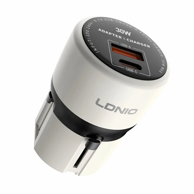 [GaN Tech] LDNIO Q2319 30W 2-Port USB PD Charger USB-A+USB-C PD QC3.0 SCP AFC Fast Charging Wall Charger Adapter Switchable Plug with Type-C to iP/Type-C/USB-A Cable