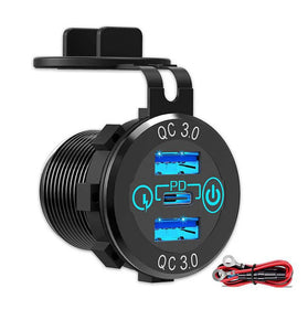 12V-24V 60W Triple USB Car Charger Socket PD3.0 & Dual QC3.0 with Touch Switch Fast Charge Adapter Bus Trailer Boats