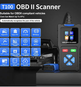 JDiag T100 OBD II Scanner Professional Automotive Diagnostic Tool Supports All OBDII Protocols Fault Code Reader Real-Time Data TFT Color Screen