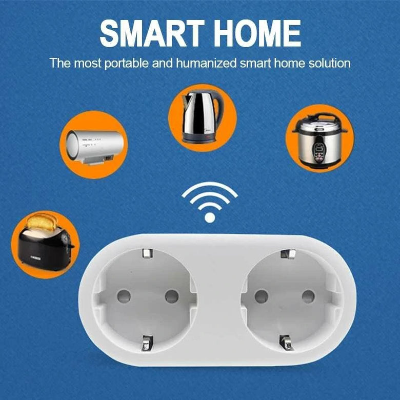 2 In 1 Tuya WIFI Smart Socket Dual Outlet EU Plug Voice Control Wireless Smart Socket APP Remote Control Work with Alexa Google Home
