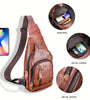 BULLCAPTAIN Mens Genuine Leather USB Charging Large Capacity Business Casual Chest Bag Shoulder Crossbody Bag
