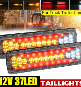 2pcs 12V 37LED Flowing Rear Tail Light Turn Signal Brake Reverse Lamp For Trailer Truck Lorry