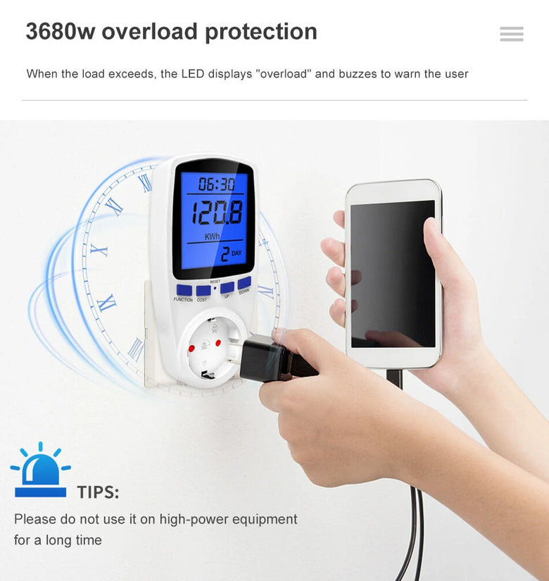Digital Voltage Wattmeter Power Meter Socket EU Plug 230V AC Wattage Kwh Energy Consumption Electricity Meter
