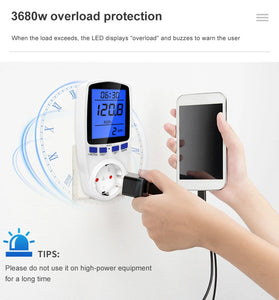 Digital Voltage Wattmeter Power Meter Socket EU Plug 230V AC Wattage Kwh Energy Consumption Electricity Meter