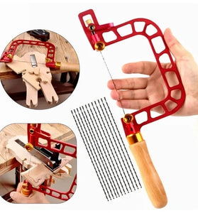 Woodworking Hand Saw Coping Saw Aluminum Alloy Frame Wooden Handle 337mm with Diamond Wire Versatile Cutting for Ceramics Glass Wood and Metal