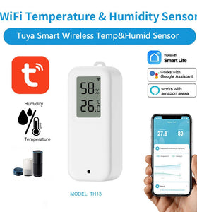 TH13 Tuya WiFi Temperature & Humidity Sensor with LCD Digital Display Indoor Hygrometer Thermometer Smart Home Remote Monitor Voice with Alexa Google Home Smart Life APP