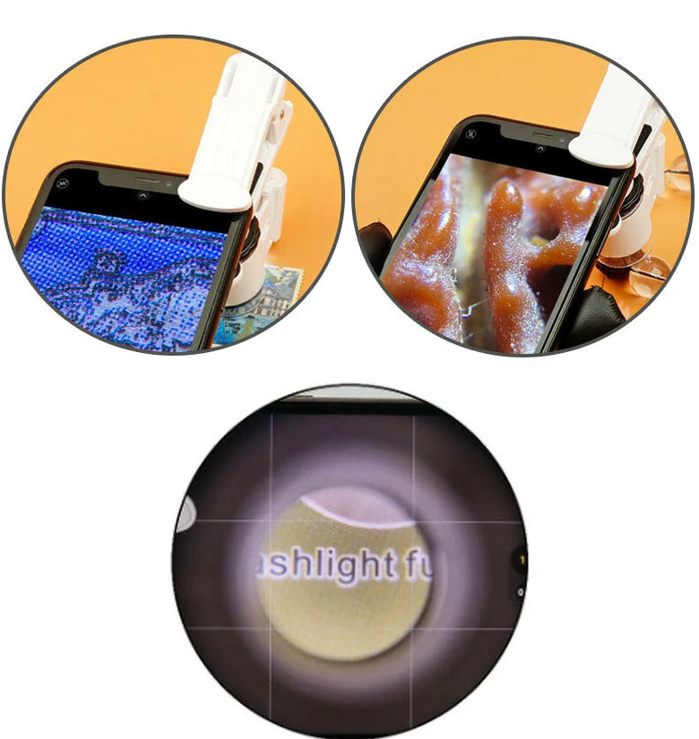 ChuDa 9882AW Mobile Phone Microscope Clip 45x Magnification with Dual LED Illumination and UV Light ABS Shell Acrylic Optical Lens Compact Design Essential Tool for Collectors and Hobbyists