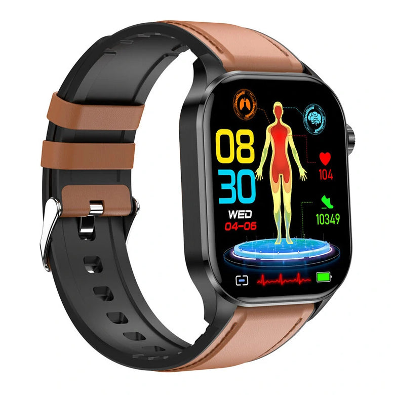 ET580 2.04 inch AMOLED HD Screen Blood Composition Measurement ECG Electrocardiogram bluetooth Call Heart Rate Blood Pressure SpO2 Monitor ECG Syphilis Function Non-invasive Blood Glucose Multi-sport Modes Music Playback IP68 Waterproof Smart Watch