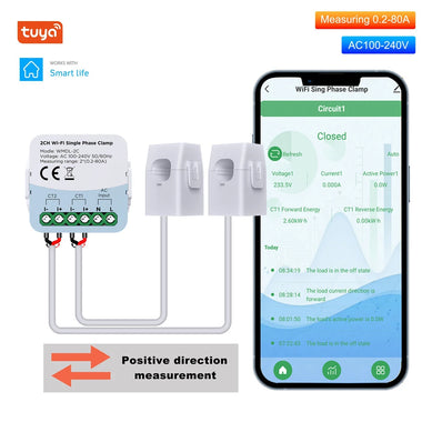Tuya WiFi Smart Energy Monitor WMDL-2C AC 100-240V 50/60Hz Real-Time Power Usage Tracker High Accuracy 5 Multi-Channel Support Compact Design Home Power Management System WiFi Connectivity