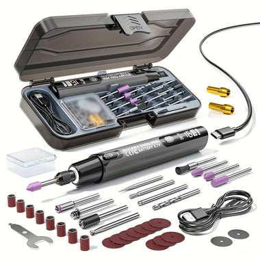 Precision Mini Cordless Rotary Tool Pen Electric Polisher Set 3.7V Rechargeable Wireless 6 Speed Adjustable 5000-16000 RPM LED Display Grinding Heads