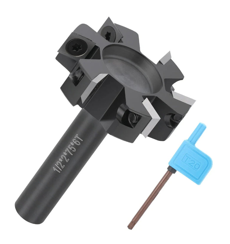 1/2 Inch Shank 6-Wing CNC Spoilboard Surfacing Router Bit Carbide Insert Slab Flattening Milling Cutter 2
