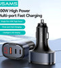 USAMS CC257 C42 100W 3-Port USB PD Car Charger Adapter USB-A+USB-C+iP Support PD QC AFC SCP FCP PPS Fast Charging with Red LED for iPhone 16 16 Pro 15 14 13 Pro Max for Huawei Mate XT for Xiaomi MIX Fold4 for Samsung Galaxy Z Flip6