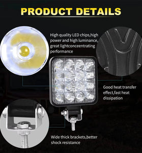 2PCS 48W Floodlight Square Work Light 12V 24V Driving Auxiliary lamp for Jeep Truck Tractor Offroad 4x4 ATV Boat Auto Barra Led Headlight