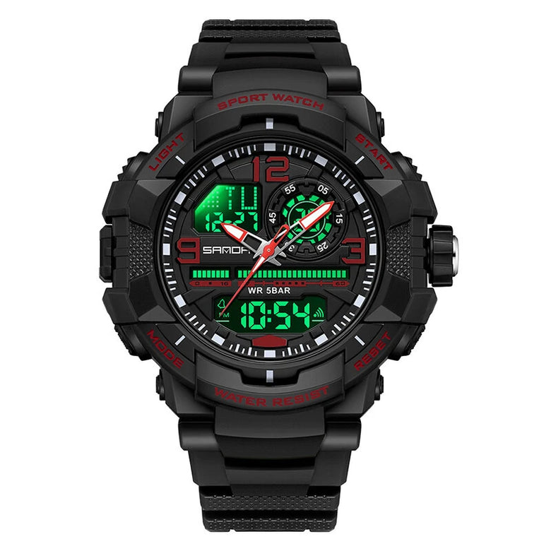 SANDA Men's Dual Display Sports Digital Watches Alarm Clock Day Weeks Multi-functional Luminous Wrist Watch