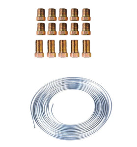 25Ft Coil Roll of 3/16"OD Steel Zinc Brake Line Fuel Tubing Kit with 15 Fittings Replacement Accessories